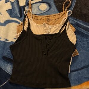 SHEIN Ribbed Camisole Trio - Black, White, Tan